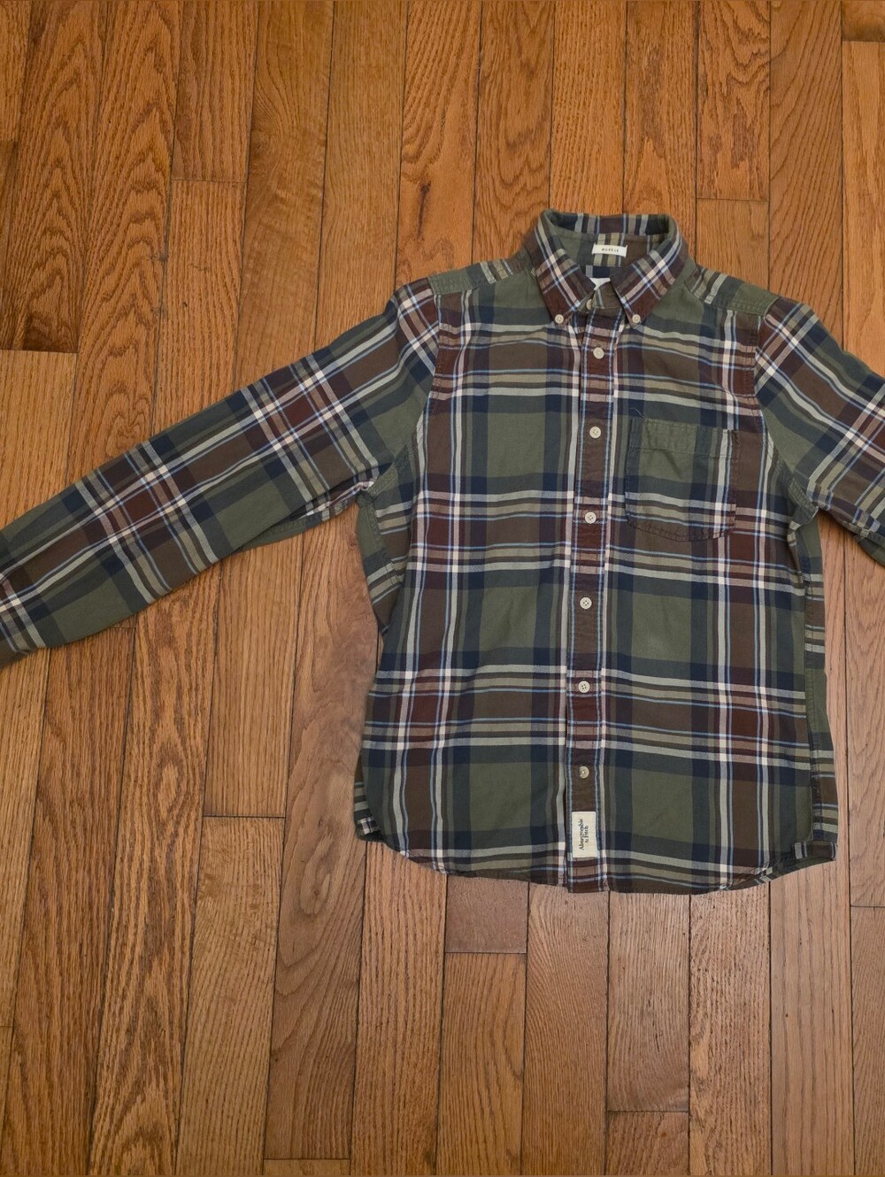 Abercrombie & Fitch Olive and Brown Plaid Button-Down Shirt